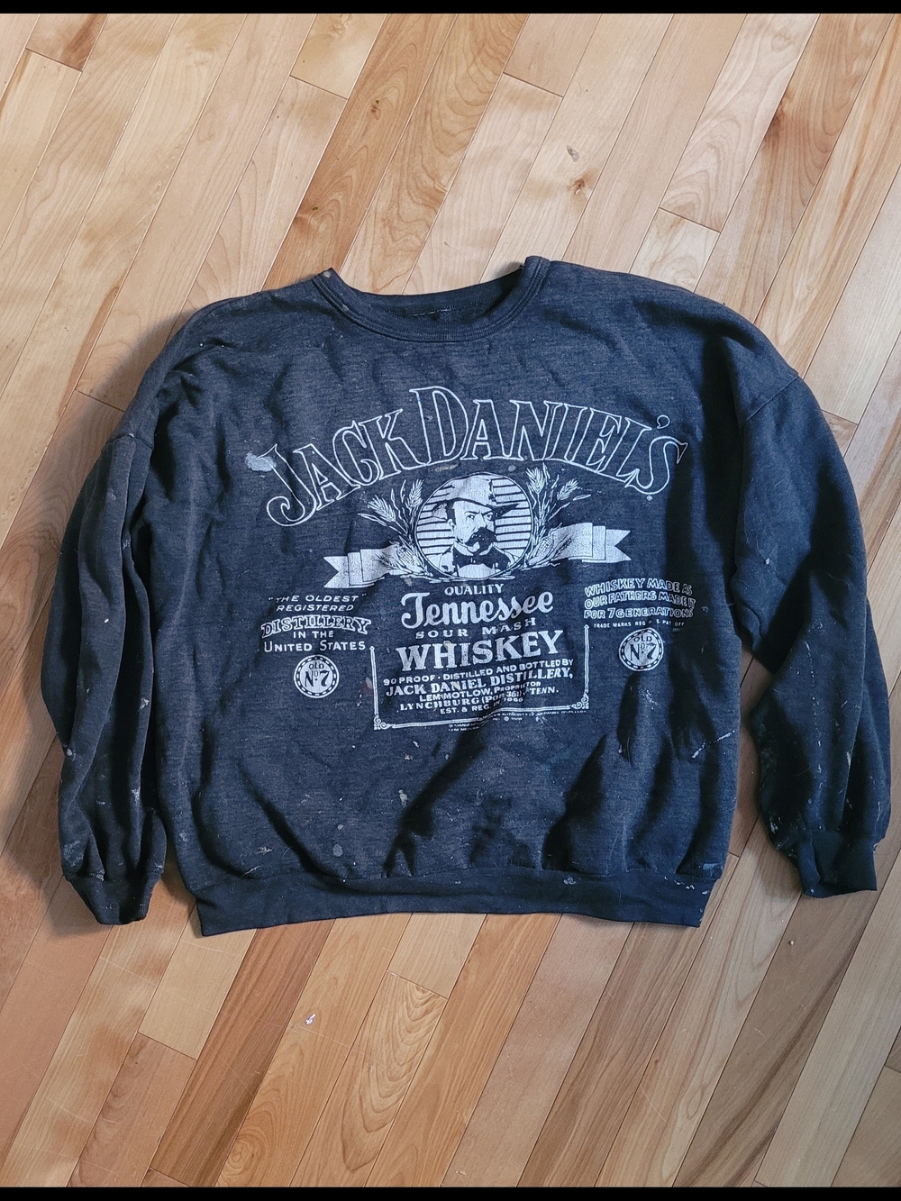 Vintage 1980s Jack Daniels Charcoal Black Crewneck Sweatshirt with White Graphic
